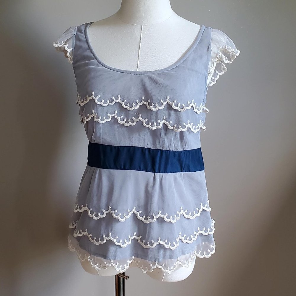 Tiered overlay blouse Floreat size 6 steely blue